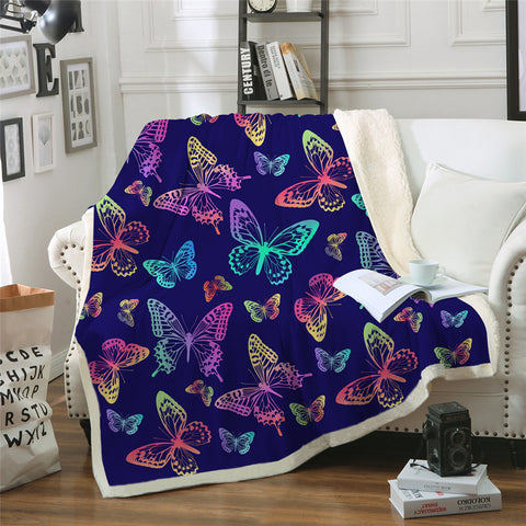 Image of Colorful Butterflies Themed Sherpa Fleece Blanket