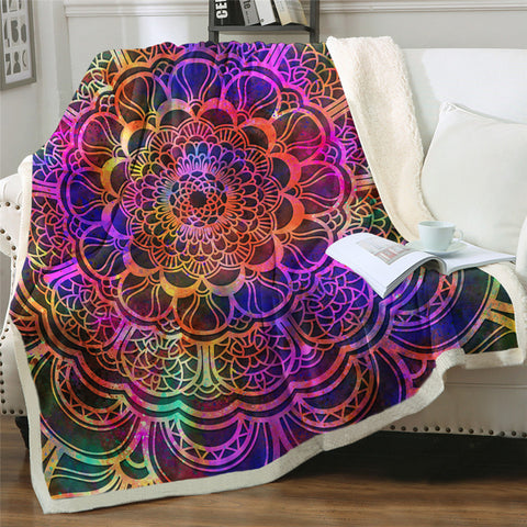 Image of Colorful Mandala Pattern Sherpa Fleece Blanket