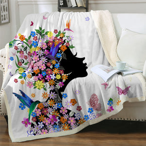 Flowers Girl Themed Sherpa Fleece Blanket