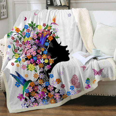 Image of Flowers Girl Themed Sherpa Fleece Blanket