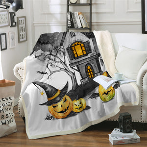 Halloween Pumpkin Sherpa Fleece Blanket - Beddingify