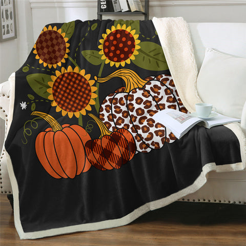 Image of Sunflowers & Pumpkins Sherpa Fleece Blanket