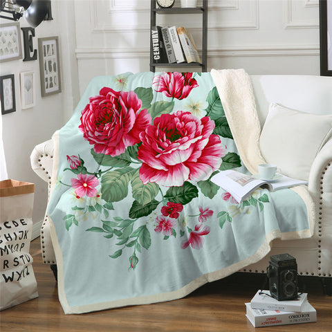 Image of Red Flowers Sherpa Fleece Blanket - Beddingify