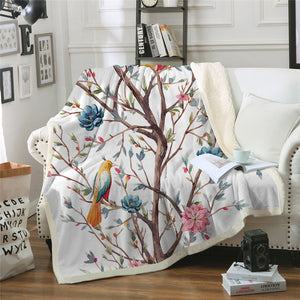 Flowers And Birds Sherpa Fleece Blanket - Beddingify