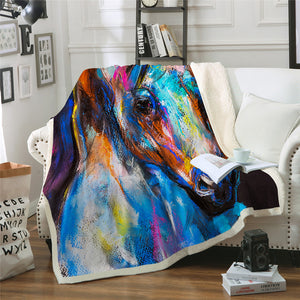 Colorful Horse Sherpa Fleece Blanket - Beddingify