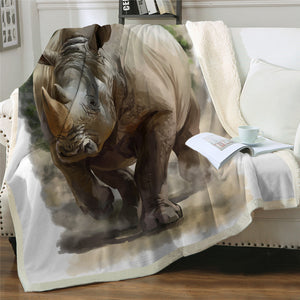 Rhinoceros Themed Sherpa Fleece Blanket