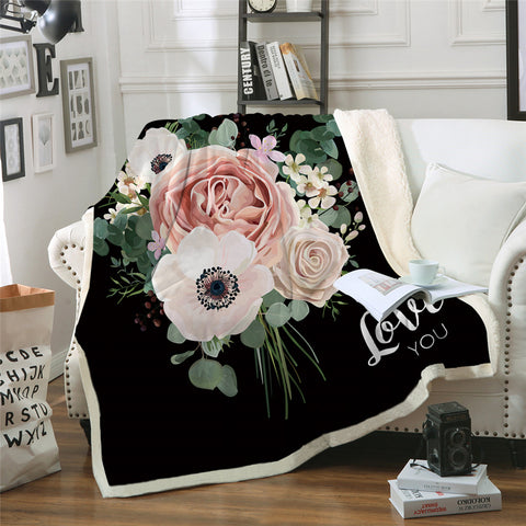 Image of Flower Painting Motif Sherpa Fleece Blanket - Beddingify