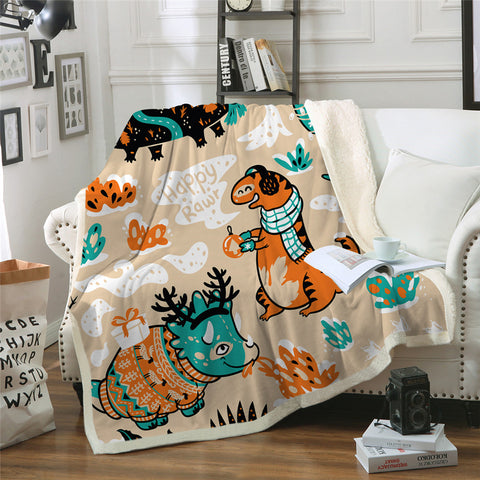 Image of Kid Dinosaur Themed Sherpa Fleece Blanket - Beddingify