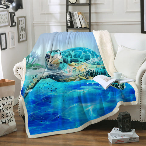 Image of Ocean Turtle Themed Sherpa Fleece Blanket - Beddingify