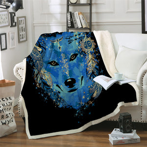 Hippie Wolf Sherpa Fleece Blanket - Beddingify