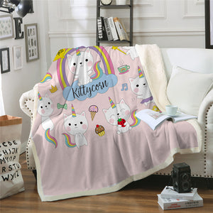 Kitty With Horn Sherpa Fleece Blanket - Beddingify