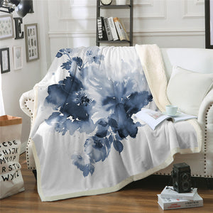 Painting Blue Flowers Sherpa Fleece Blanket - Beddingify