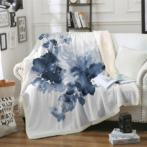 Image of Painting Blue Flowers Sherpa Fleece Blanket - Beddingify