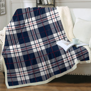 Blue Plaid Themed Sherpa Fleece Blanket