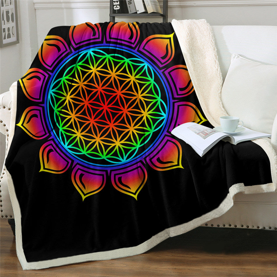Mandala Sun Themed Sherpa Fleece Blanket