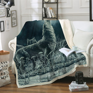 Howling Wolf Sherpa Fleece Blanket - Beddingify