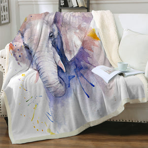 Watercolor Elephant Themed SWMT2712 Sherpa Fleece Blanket