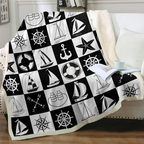 Image of Nautical Checkerboard Pattern Sherpa Fleece Blanket