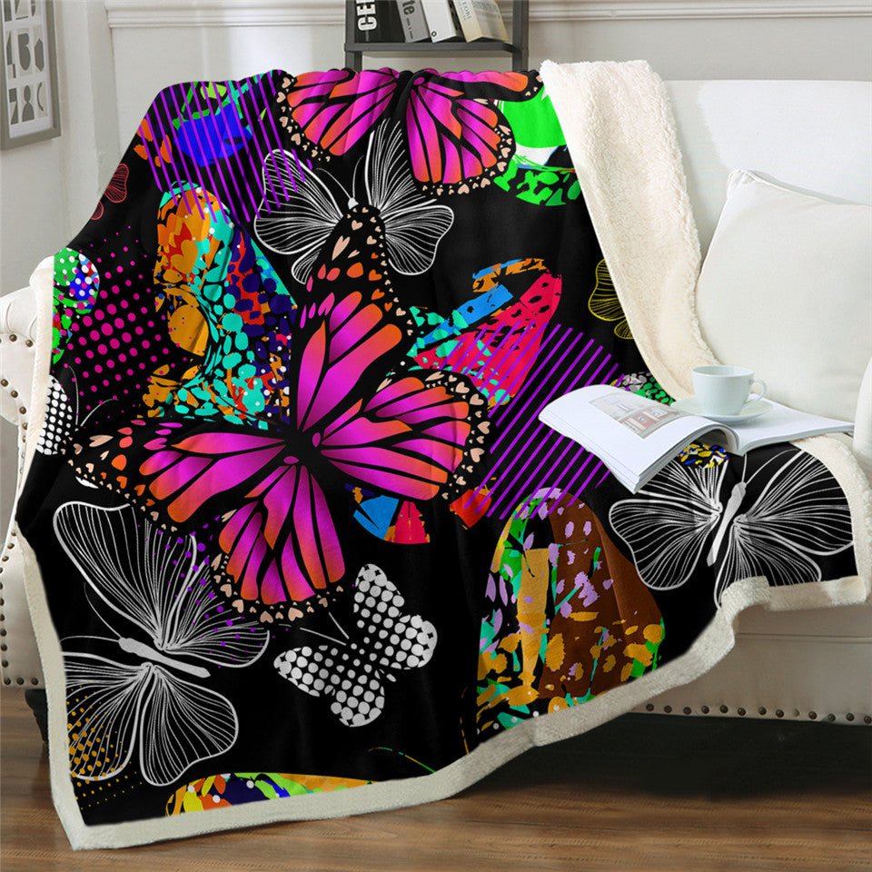 3D Butterflies Themed Sherpa Fleece Blanket
