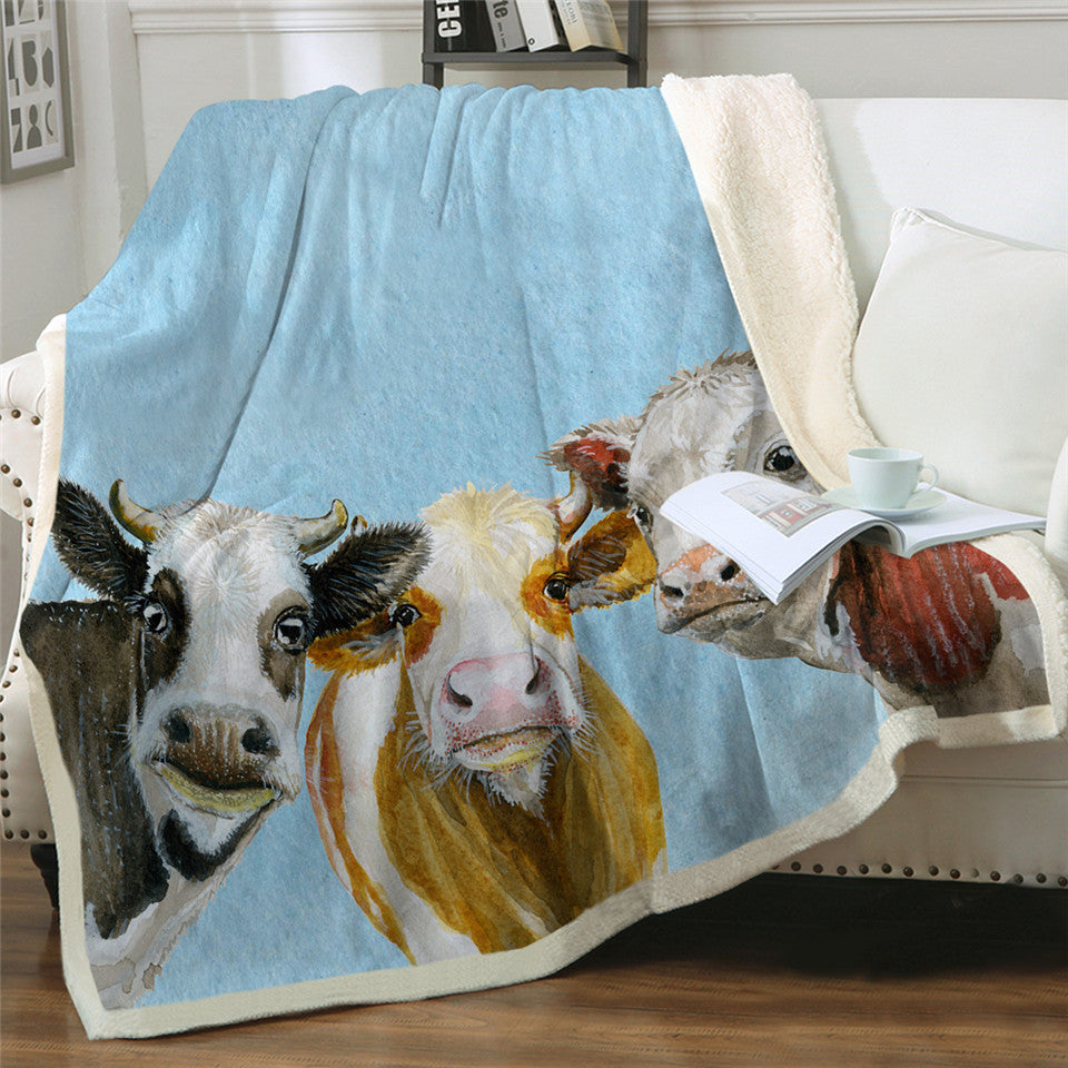 Milk Cow Themed Sherpa Fleece Blanket