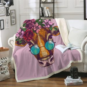 Girl Flower Cow Sherpa Fleece Blanket - Beddingify