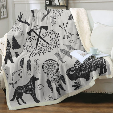 Image of Native American Axe Wild Animals SWMT3334 Soft Sherpa Blanket