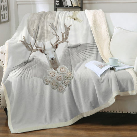 Image of Angel White Rose Deer SWMT3315 Soft Sherpa Blanket