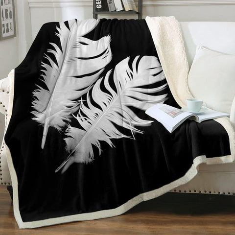 Image of White Feathers Black SWMT3317 Soft Sherpa Blanket