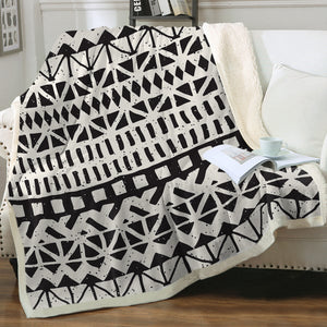 Black White Geometric Pattern SWMT3465 Soft Sherpa Blanket