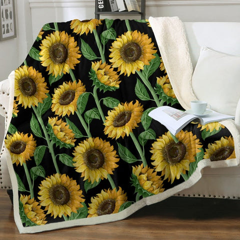 Image of Dark Night Sunflower SWMT3472 Soft Sherpa Blanket