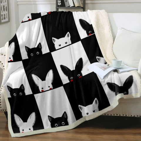 Image of Half Face Black And White Rabbit SWMT3489 Soft Sherpa Blanket