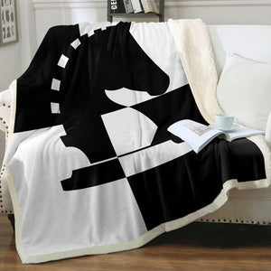 Black White Lattice Chess Horse SWMT3463 Soft Sherpa Blanket