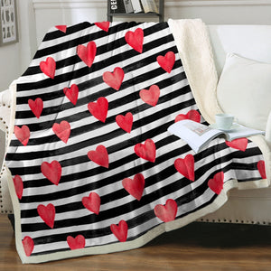 Black White Striped Watercolor Heart SWMT3468 Soft Sherpa Blanket