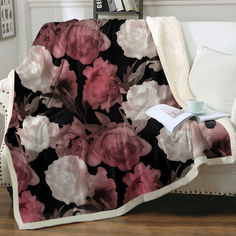 Image of Dark Night White Roses SWMT3369 Soft Sherpa Blanket