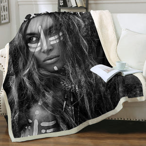 Black White Realistic Tribal Woman SWMT3459 Soft Sherpa Blanket