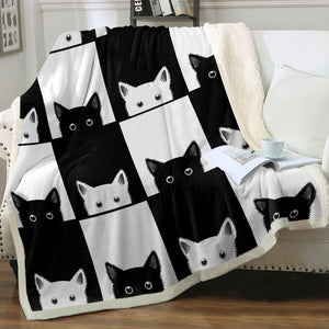 Half Face Black White Cat SWMT3488 Soft Sherpa Blanket