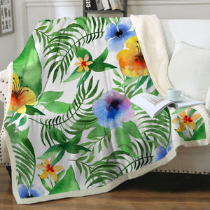 Green Leaves Purple Yellow Flowers SWMT3368 Soft Sherpa Blanket