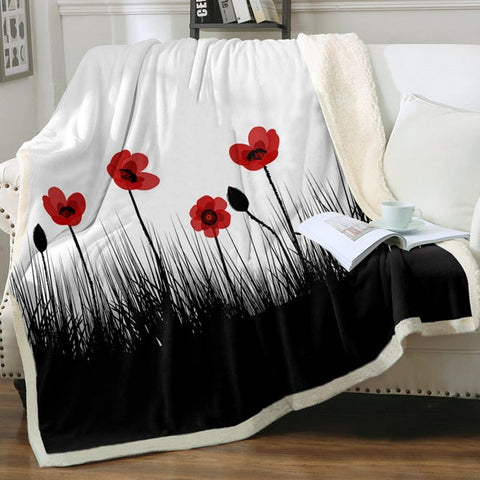 Image of Ink Poppies Flower SWMT3332 Soft Sherpa Blanket