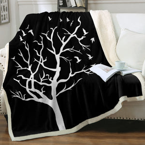 Bird On White Branches SWMT3371 Soft Sherpa Blanket