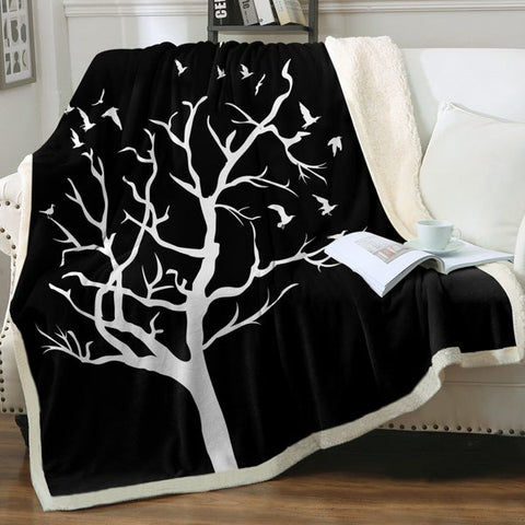 Image of Bird On White Branches SWMT3371 Soft Sherpa Blanket