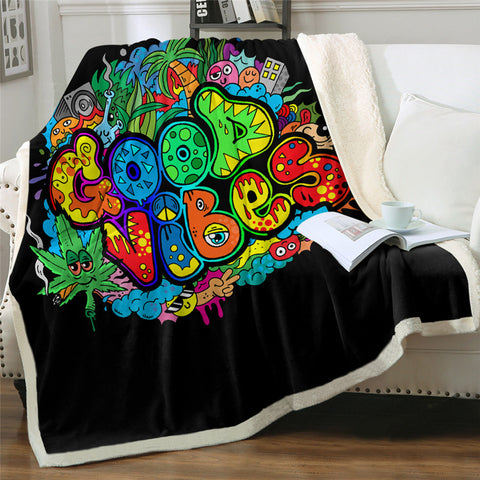 Image of Colorful Good Vibes Sherpa Fleece Blanket