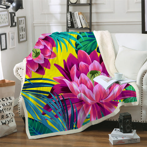 Image of Tropical Flowers Sherpa Fleece Blanket - Beddingify