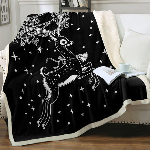 Image of Magical Deer Black Sherpa Fleece Blanket