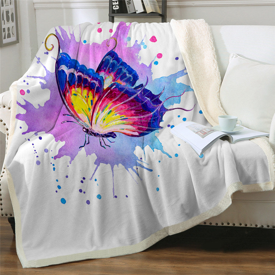 Watercolor Butterfly Sherpa Fleece Blanket