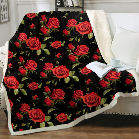 Image of Red Roses Themed SWMT2479 Sherpa Fleece Blanket