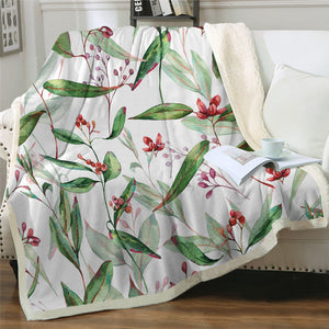 Flowers Leaves Sherpa Fleece Blanket