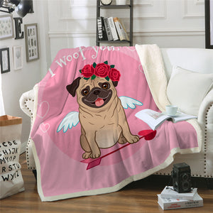 Pink Girl Pug Sherpa Fleece Blanket - Beddingify