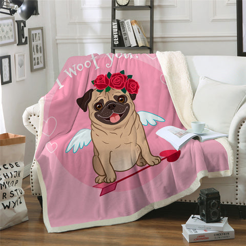Image of Pink Girl Pug Sherpa Fleece Blanket - Beddingify
