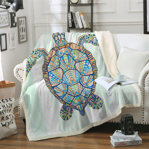 Image of Ocean Turtle Themed Sherpa Fleece Blanket - Beddingify