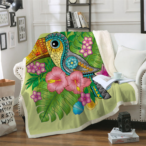 Image of Tropical Bird Themed Sherpa Fleece Blanket
